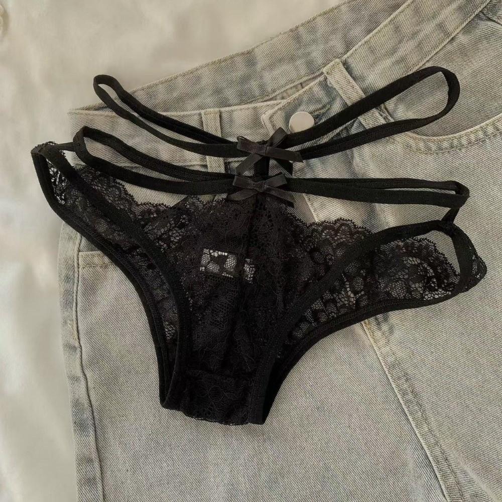 Sweet Lace Briefs Mid Waist Lace  Flower Panties Thin Belt Underwear for Women  Lady