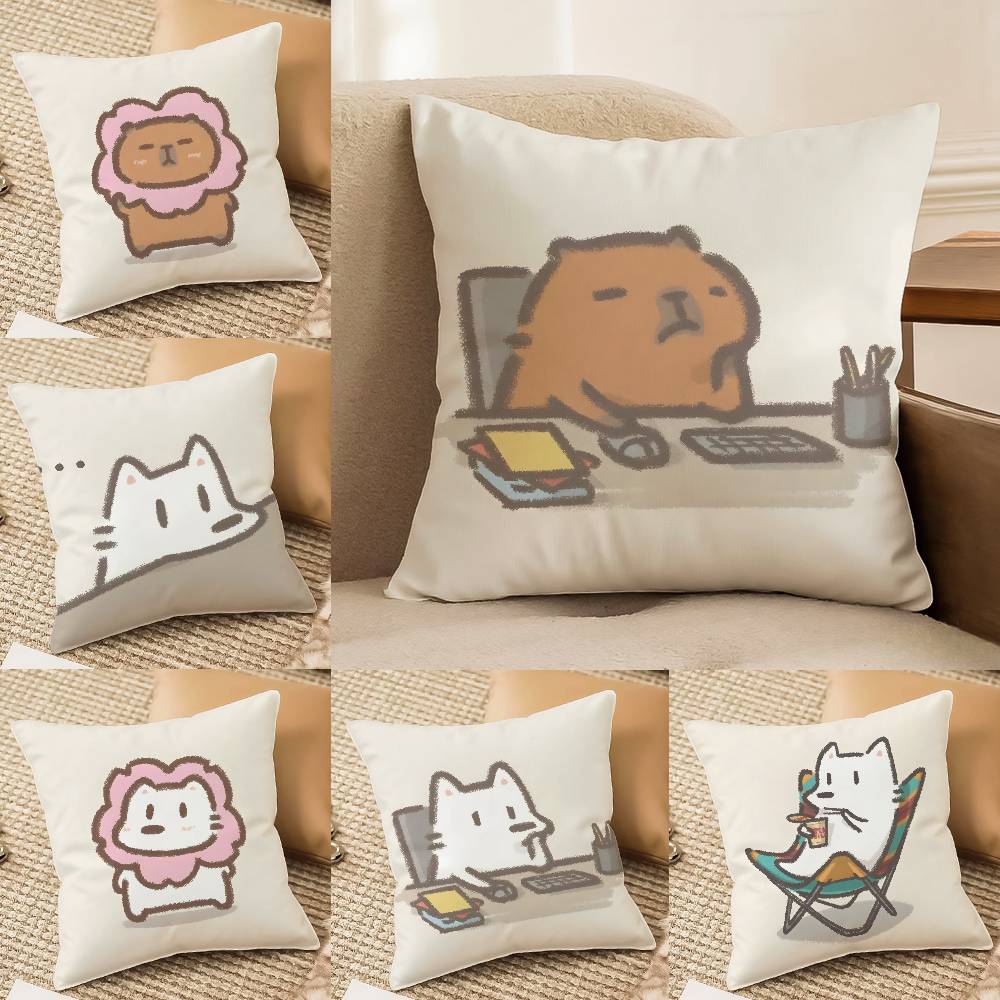 Happy Office Worker Cartoon Work Pillow Case Comfort Sofa Bed Silky elegant Invisible zipper Decorative cushion cover