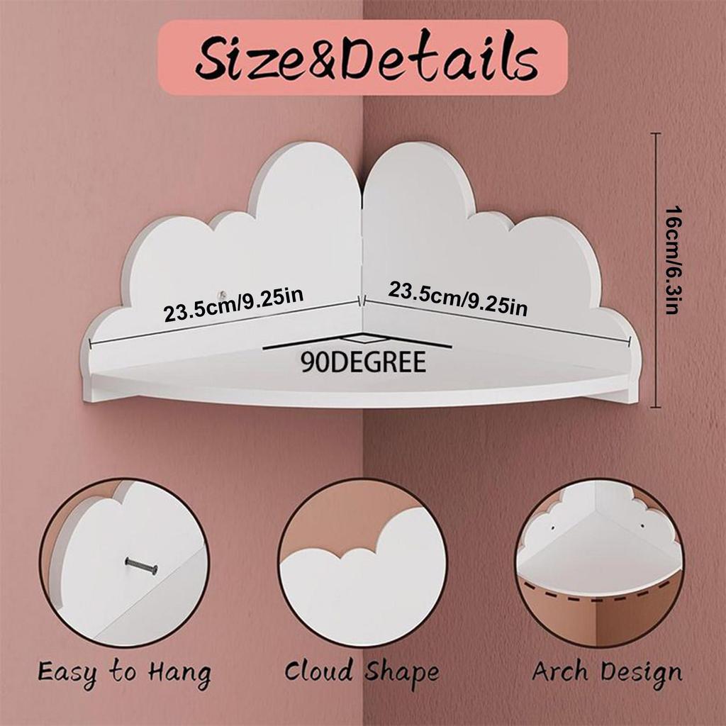 Corner Display Shelf 3 Pieces Cloud Wall Bookshelf Wooden Corner Rack Display Shelves for Home Decor Books Toys Bedroom Baby