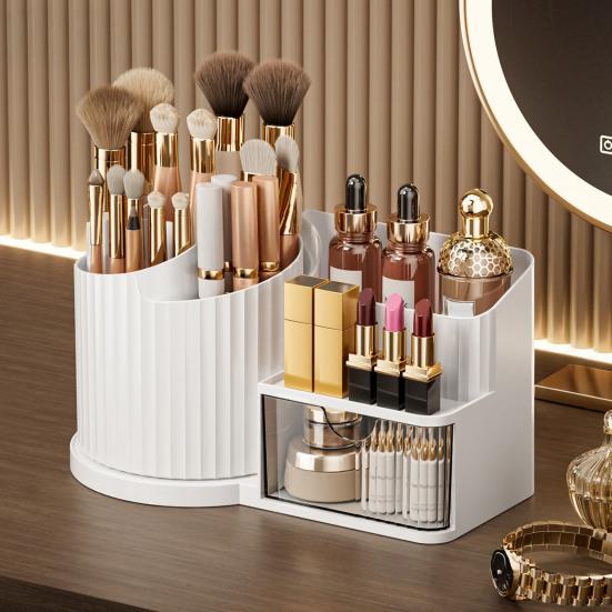 Cosmetic Storage Box 360 Makeup Organizer Holder Transparent Drawer with Brush Degree Rotating Large Vertical Pattern