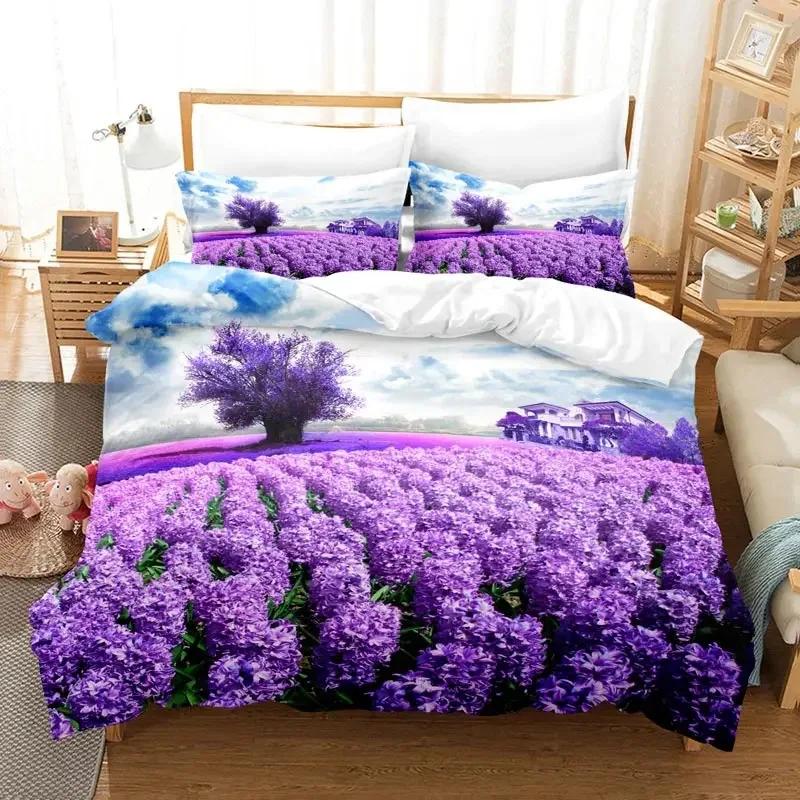 

Purple Bedding Set Violets Dog Duvet Cover Quilt Cover 3D Lavender Butterfly Double For Full King Queen Twin Single size 70x133cm 2pcs