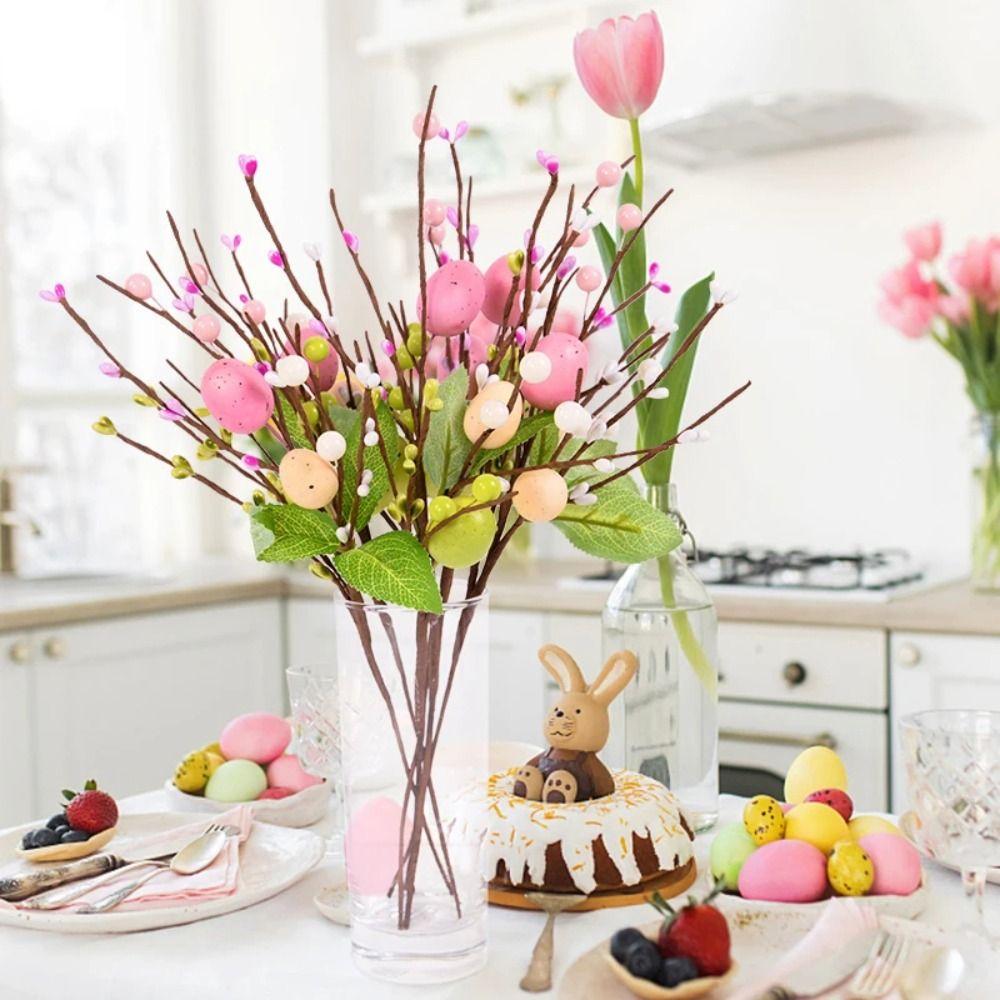 Easter Decoration Egg Cuttings Artificial Flowers  for 2024 Easter Home Party Supplies