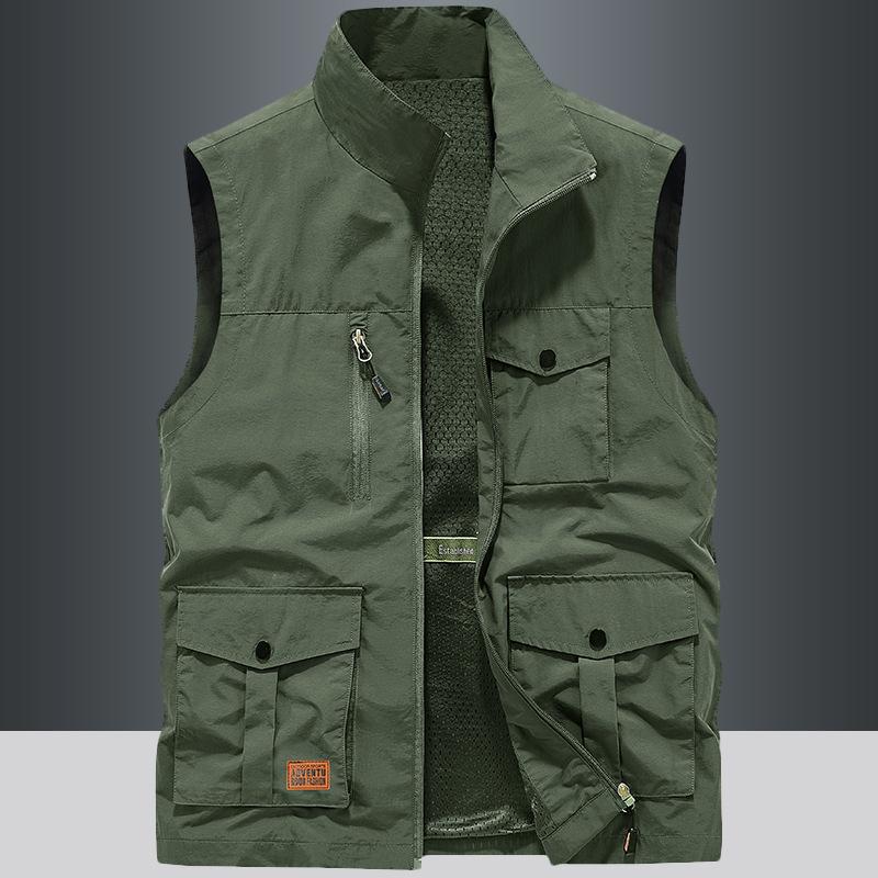 Tooling Vest Men'S Spring And Summer Multi-Pocket Outdoor Vest Stand-Up Collar Vest Fishing Photography Mountaineering Vest Logo