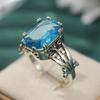 Luxury Charm Vintage Rectangle Blue Synthetic Zirconia Wedding Ring for Women Elegant Classic Banquet Silvery Jewelry Accessory
