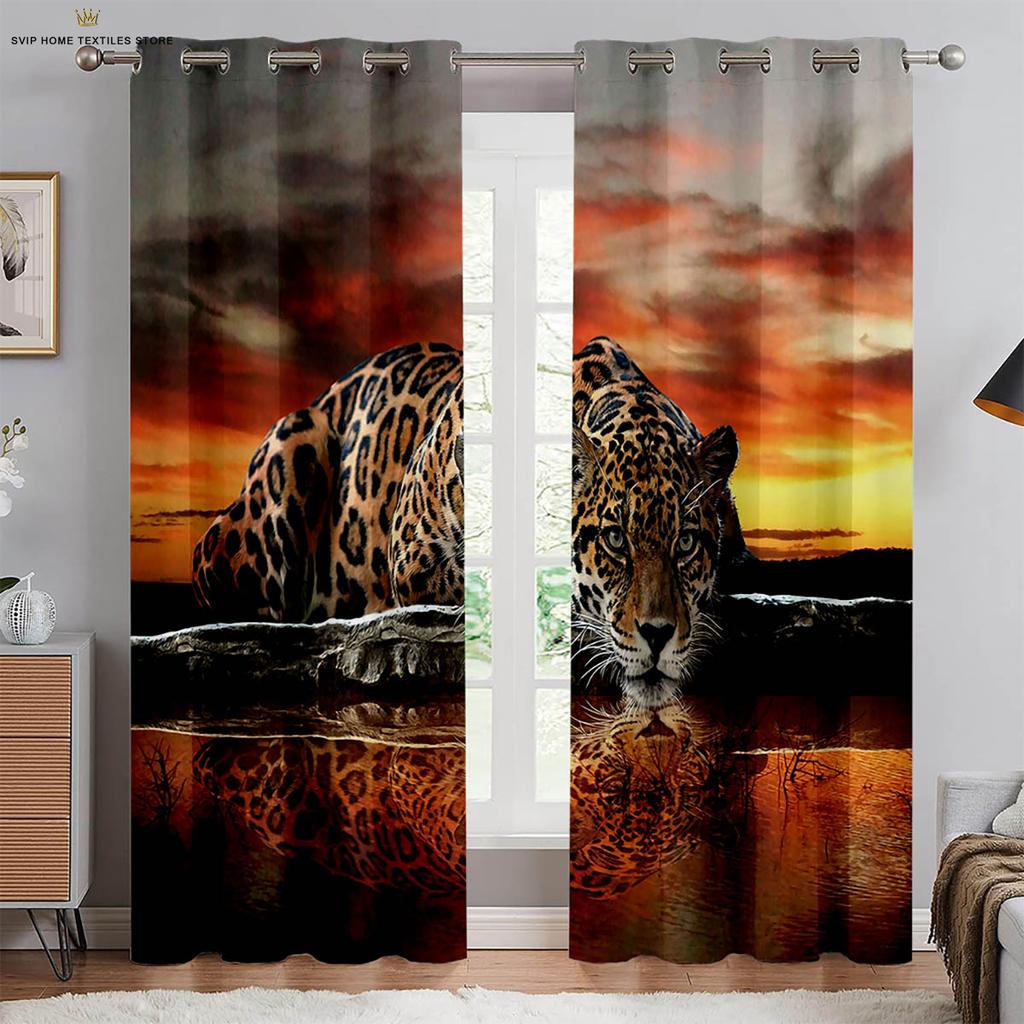 Cheetah Lion Ferocious Animal 3d Printing Curtains Children's Room Living Room Study Kitchen Decorative Curtains 2 Pieces