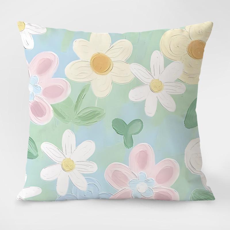 Simple Pastoral Flower Print Decorative Pillowcase Bedroom Living Room Square Cushion Pillowcase