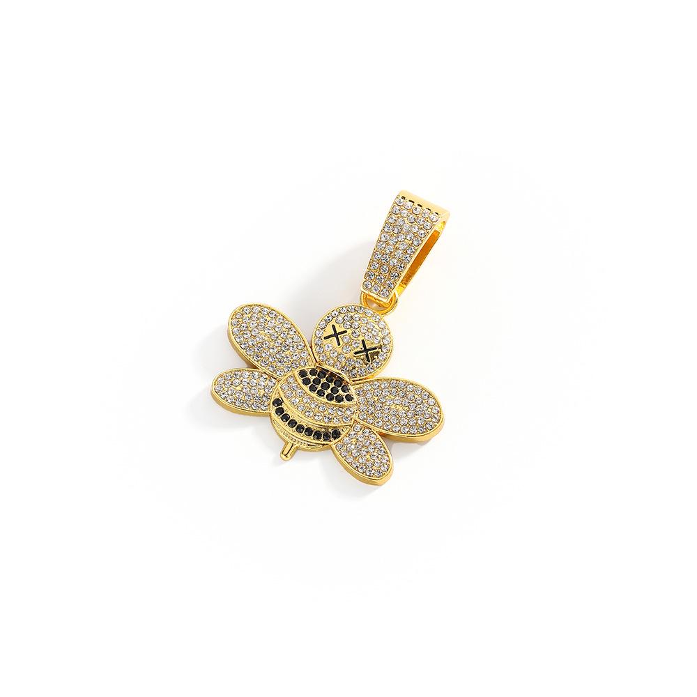 

European-American Hip-Hop Bee Pendant Necklace, Diamond-Studded Alloy, Unisex.