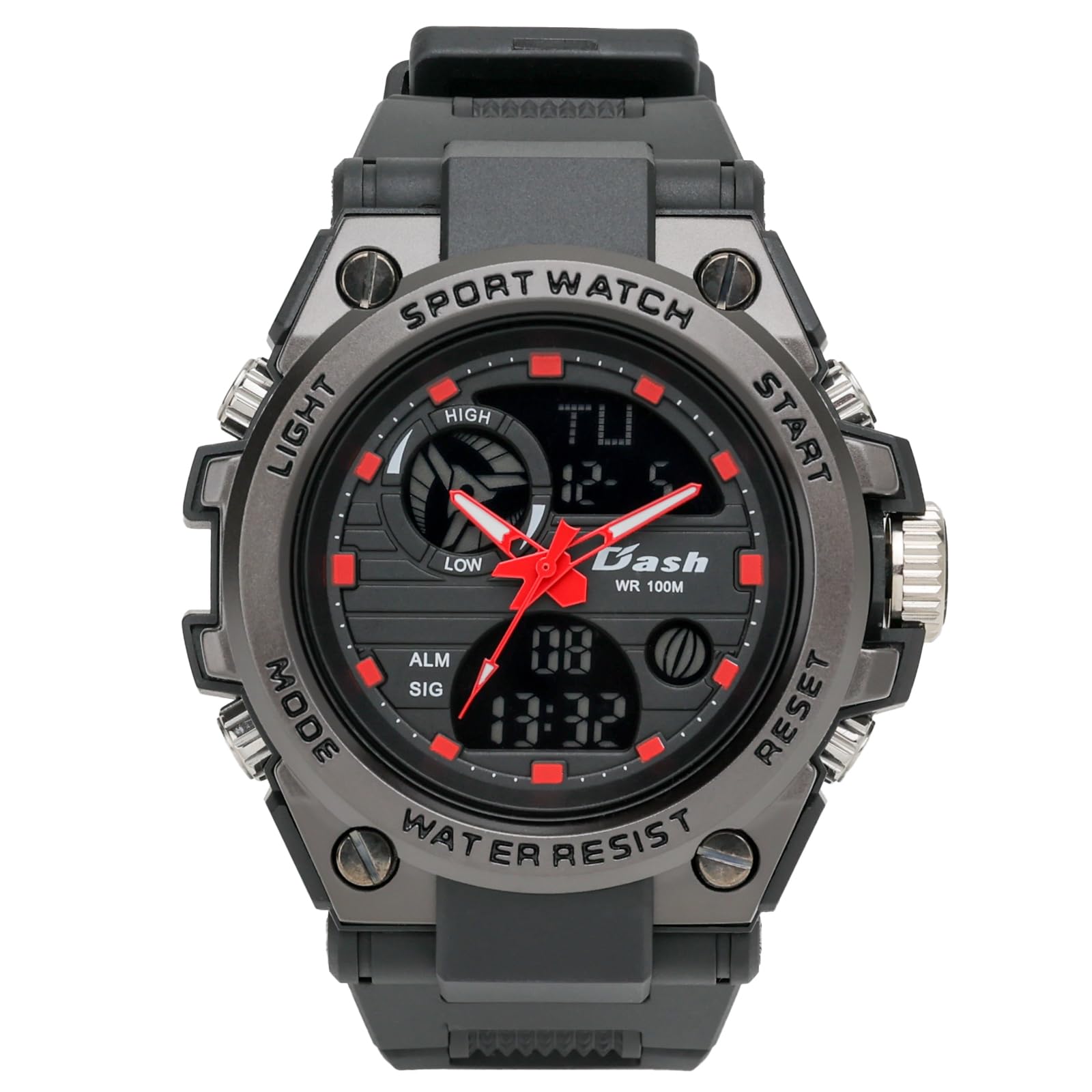 

Спортивные часы с радиоприемником, водонепроницаемые, с подсветкой, с датой, с дисплеем дня недели, с уретановым ремешком, спортивные, черные [Arias] Ana-Digital WW22044-02 мужские