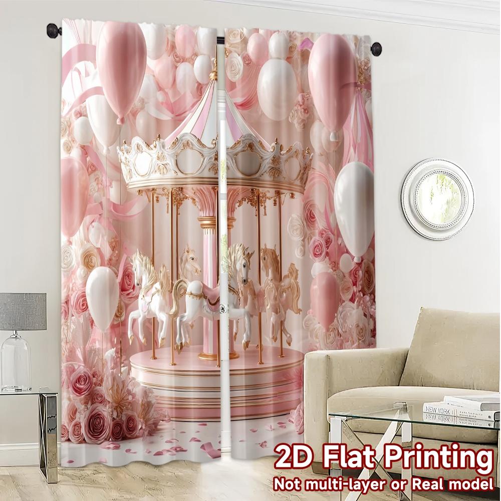 Set Of 2 Modern Flat Printing Curtains Without Rod Carouseldream Polyester Decorations Inside Curtain Made