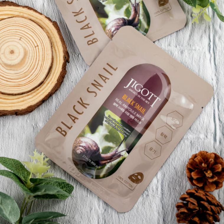 Jigott Black Snail Real Ampoule Mask Pack – Intensive Skin Repair & Hydration