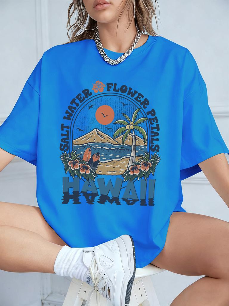 Salt Water Flower Hawaii Prints TShirts Women Summer Cotton Short Sleeve Tops Loose ONeck Comfortable T Shirt Casual Clothes