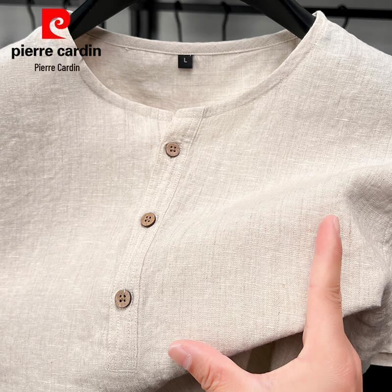 Pierre Cardin Men's 100% Linen Round Neck Short Sleeve T-Shirt