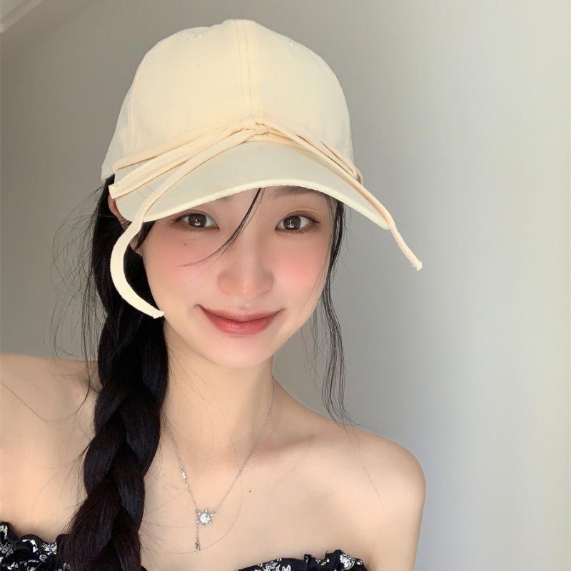 Modische Koreanische Baseballkappe mit Großem Schleifenknoten für Damen Sommer Einfarbige Verstellbare Entenzunge Kappe Mädchen Sonnenschutz Outdoor-Hut