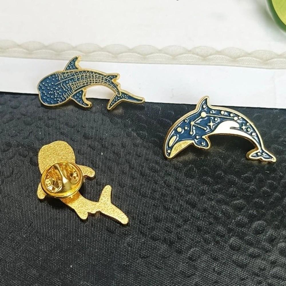 2 Pcs Vintage Whale Dolphin Badge Animal Fish Shaped Metal Badge Whale Dolphin Brooch Female