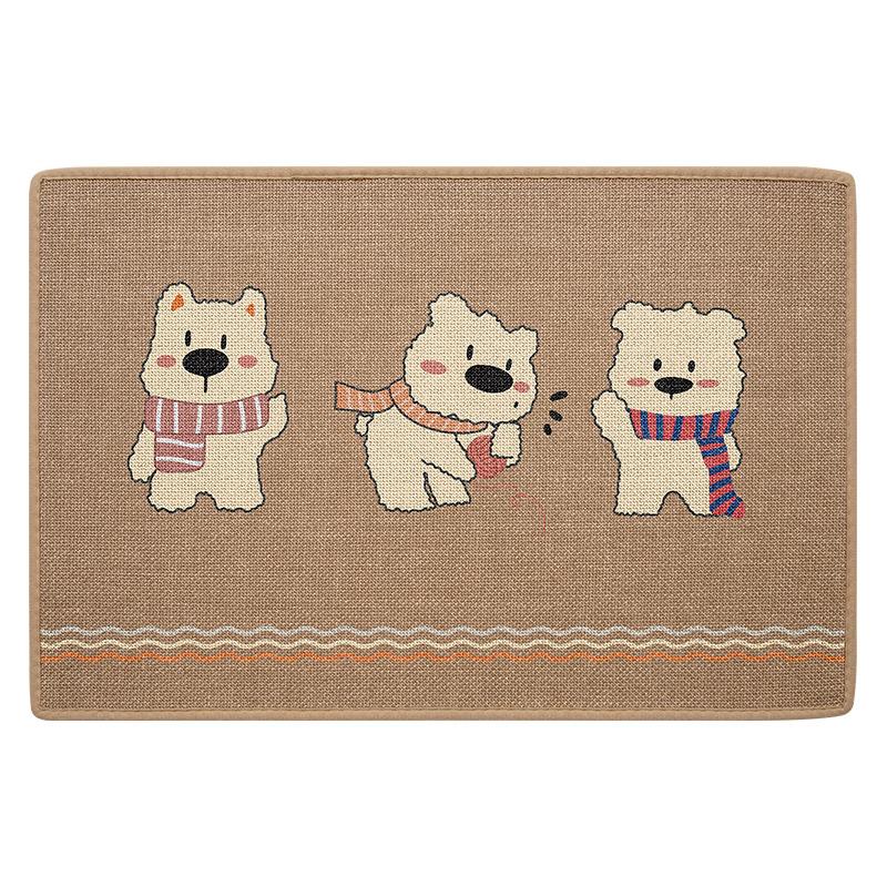 Cartoon Print Linen Bath Mat - Non-Slip Bathroom Rug with Woven Texture, Quick Dry & Machine Washable, Rubber Backing Design