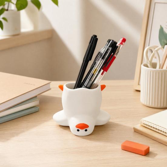 DYS Upside Down Duck Pen Holder, 3D Printed Desk Organizer, Funny Stationery Storage Holder for Office School, Creative Gift Girls