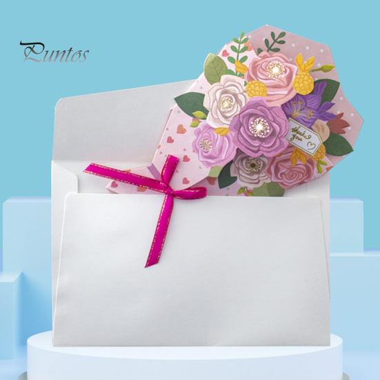 1 Set Beautiful Foldable Eco-Friendly Blessing Card Floral Bouquet Shape 3D Birthday Greeting Card for Friends