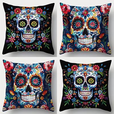 Skull Flower Floral Double Sided Print Throw Pillow Case Cushion Cover  Piece Set for Sofa Living Room