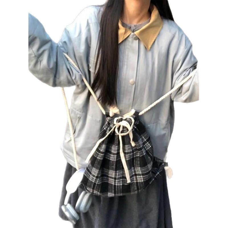 Japanese lazy wind canvas bag women's autumn and winter new simple niche drawstring backpack student class schoolbag