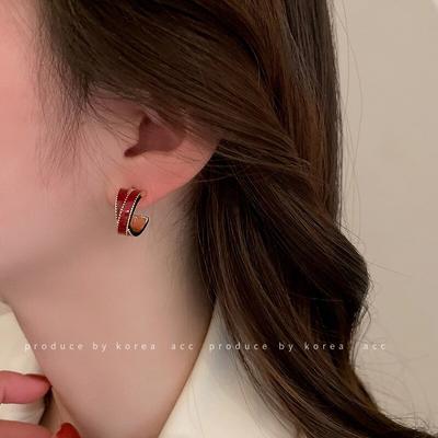 Nuovo arrivo geometrico semplice temperamento rosso bianco croce orecchini a bottone per le donne moda croce metallo gioielli orecchini regalo