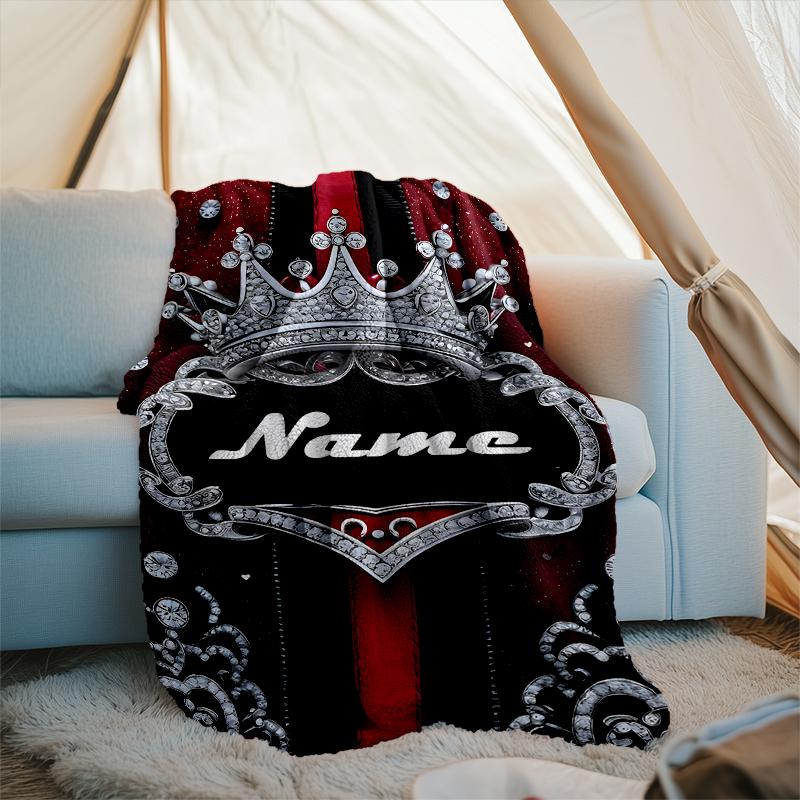 1PC Custom Name Royal Crown outdooor Flannel blankets Throw Blanket All-Season Throw Gift Bedspread for Couch, Bed, Camping Holiday Birthda