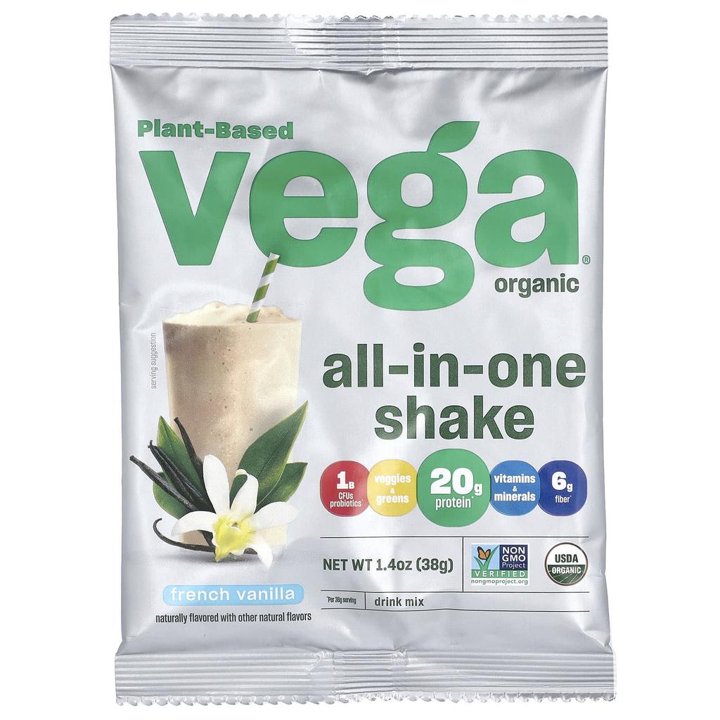 Plant-Based, Organic All-in-One Shake, French Vanilla, 10 Packets, 38G (1.4Oz) Each