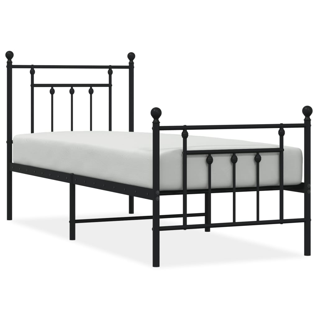 Metal Bed Frame with Headboard and Footboard Black 75 x 190 cm