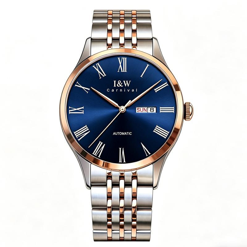 IW Top-Marke Roségold Blau Herrenuhr Luxus Automatische Herrenuhr Rom-Zeit Miyota Mechanisch Datumsanzeige Uhren Wasserdicht reloj