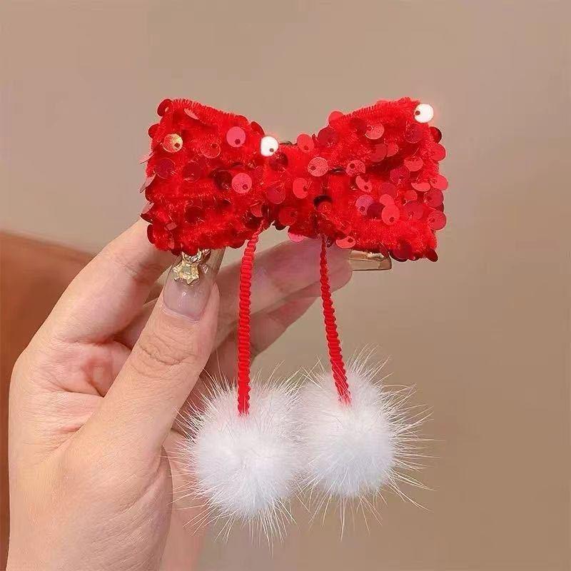 Girls' Bun Hairstyle Red Bow Hair Clip – Princess Headwear Accessory for Women & Children