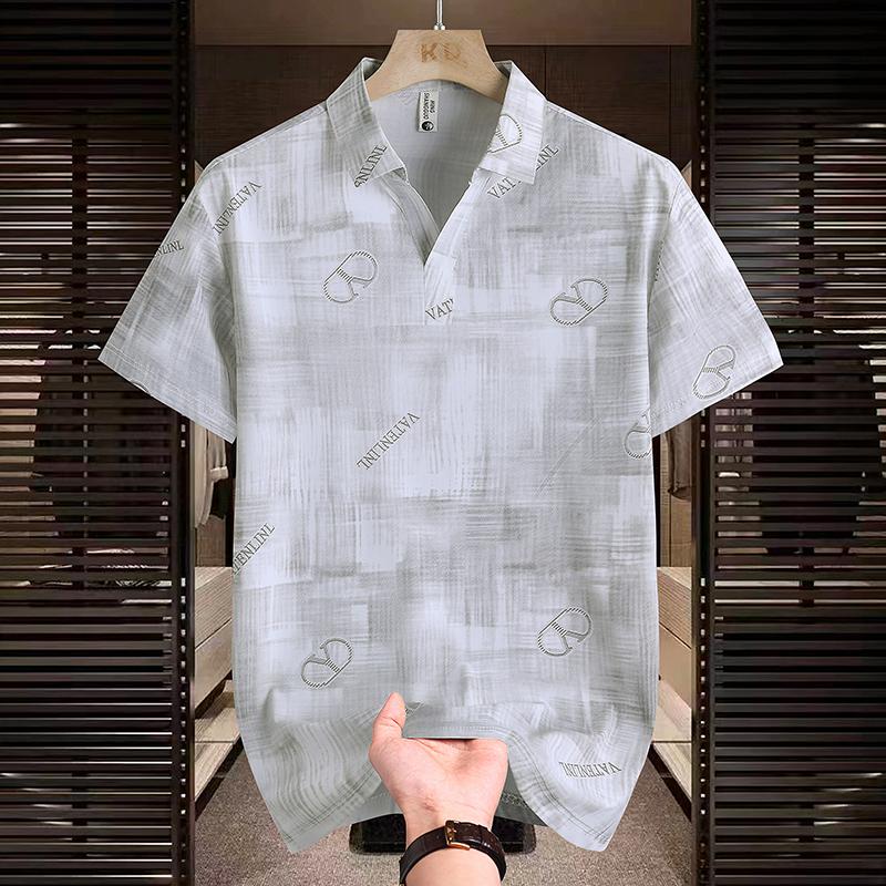 Polo rétro en soie glacée à manches courtes, haut polyvalent d'été pour homme, col color block