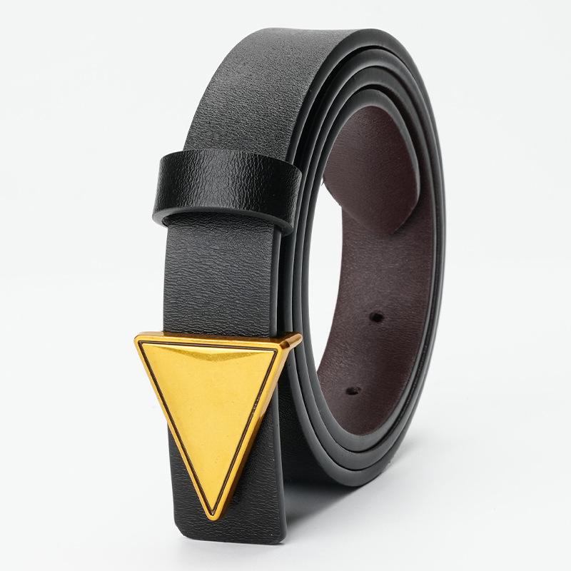 

Новый женский ремень из натуральной коровьей кожи, узкий, в корейском стиле, для брюк, с треугольным креативным дизайном, с гладкой пластинчатой пряжкой