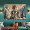 Majestic Tiger Family Tapestry Mother Tiger with Cubs In Snowy Mountains Wall Hanging Wild Animal Room Decor Extra Large Size
