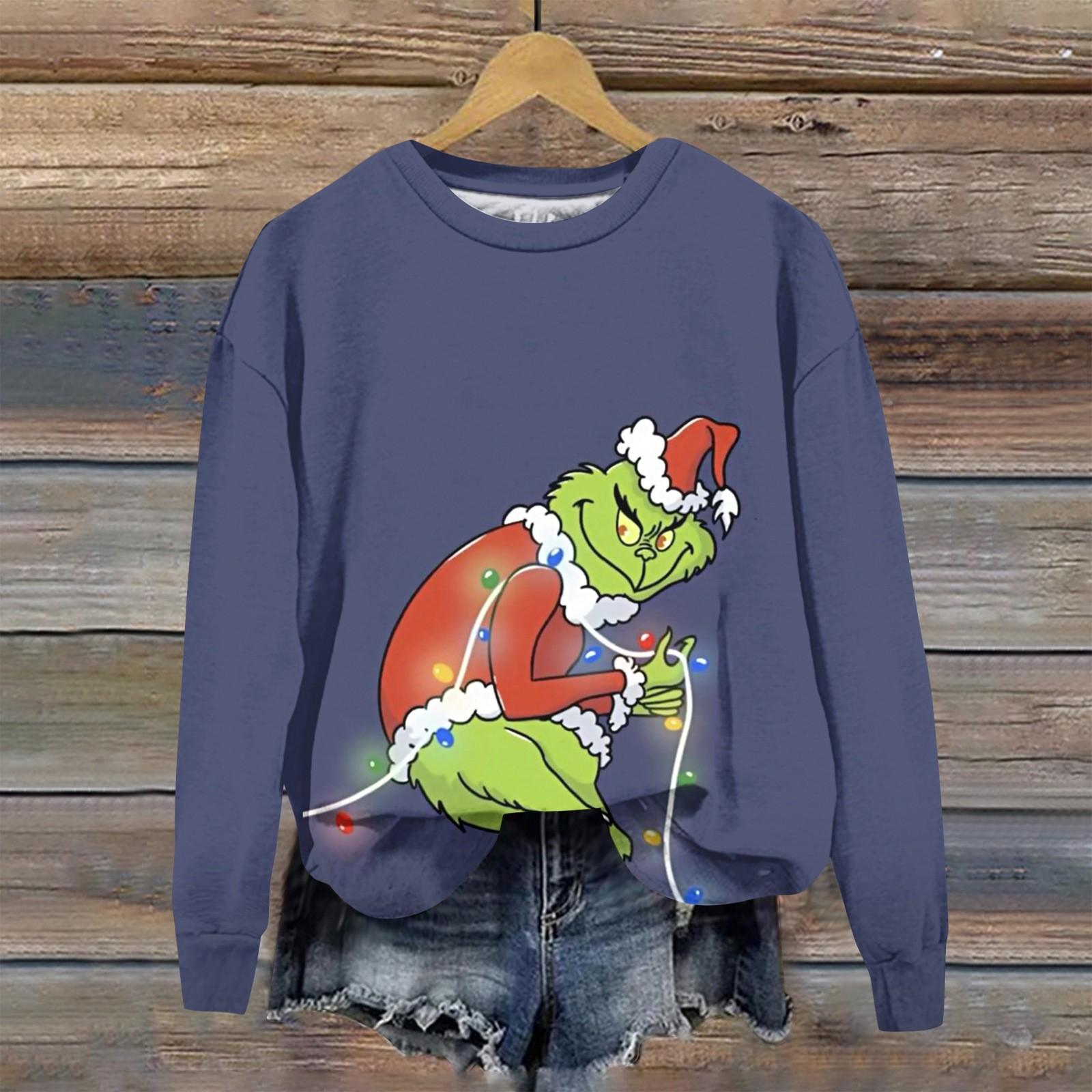 

Жіноча модна різдвяна вільна толстовка з довгим рукавом і круглим вирізом L Темно-синій