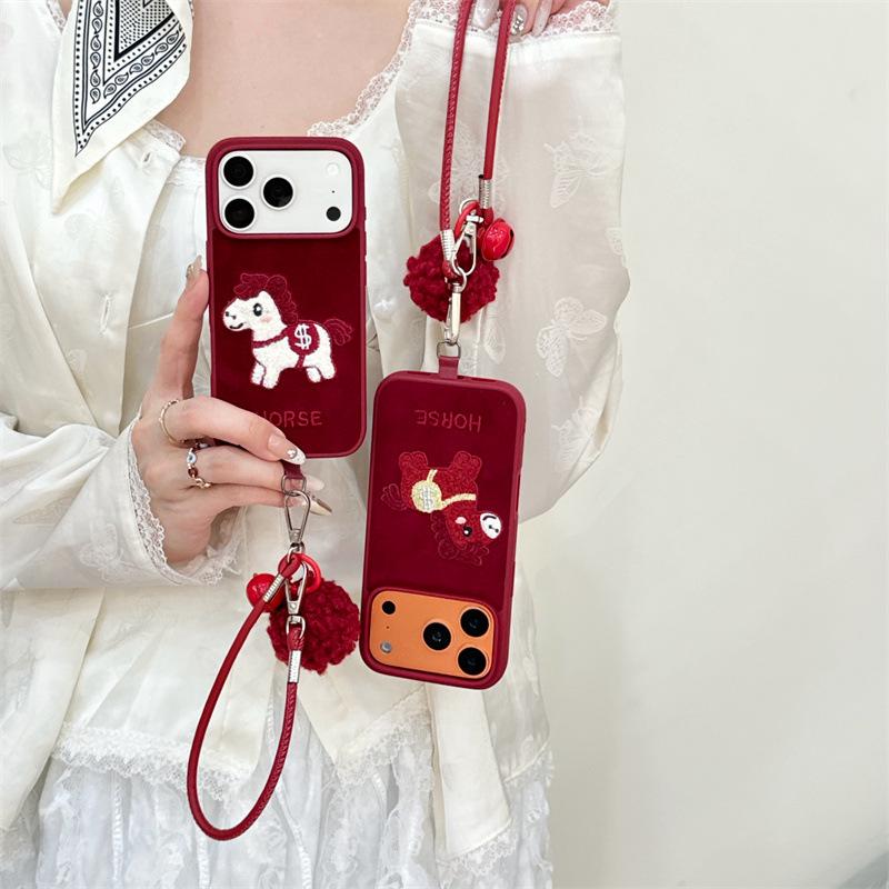 Custodia Ricamata Moneta d'Oro Cavallo per iPhone 17/16 Pro Max/15/14 - Design Elegante