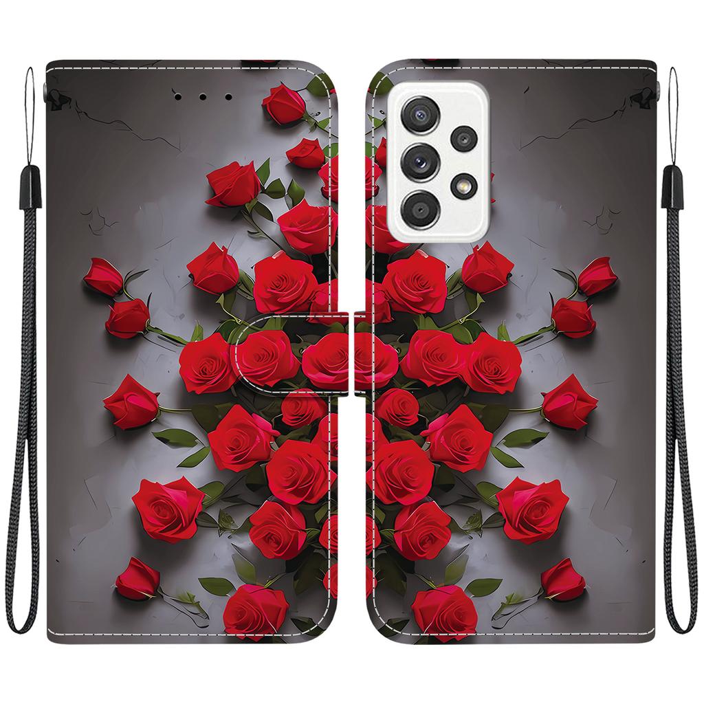 Handmade PU Leather Flip Case for Samsung Galaxy A52 4G/A52 5G (SM-A525F/A526B)- Anti-Slip Shockproof Cover with Wrist Strap & Heart/Rose Cat Designs