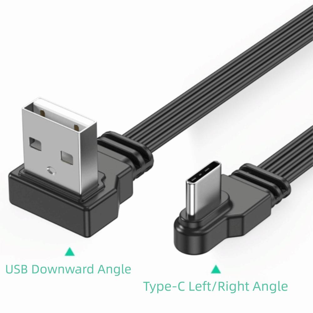 Flat Flexible USB C Charging Cable Double Elbow Mobile Game Cable Data Transfer