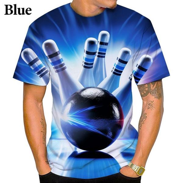 

Футболка з короткими рукавами з 3D-друком і веселощами для боулінгу Спортивні футболки Круті вуличні хіп-хоп футболки XXXL небо синє кольору