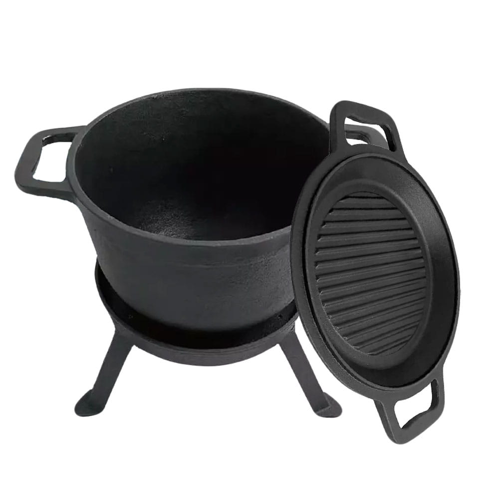 Kociołek żeliwny myśliwski 8.0L z patelnią grill 2 w 1 KINGHOFF KH-1733