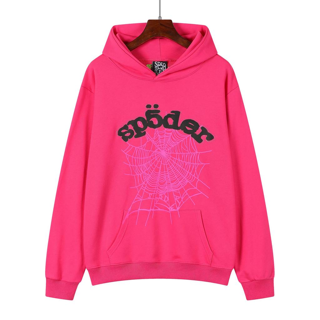 Amerikanischer Stil Sp5der 55555 Spinnennetz Schaumstoffdruck Lockerer Frottee Hoodie für Herren