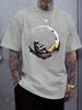 Unisex Black Summer Short Sleeve Crew Neck Tee Astronaut Rest On Crescent Moon Star Print Loose Streetwear Casual Daily Unisexs Top
