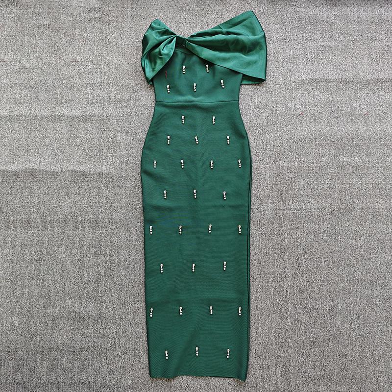 European & American Off-Shoulder Luxury Studded Bandage Evening Dress