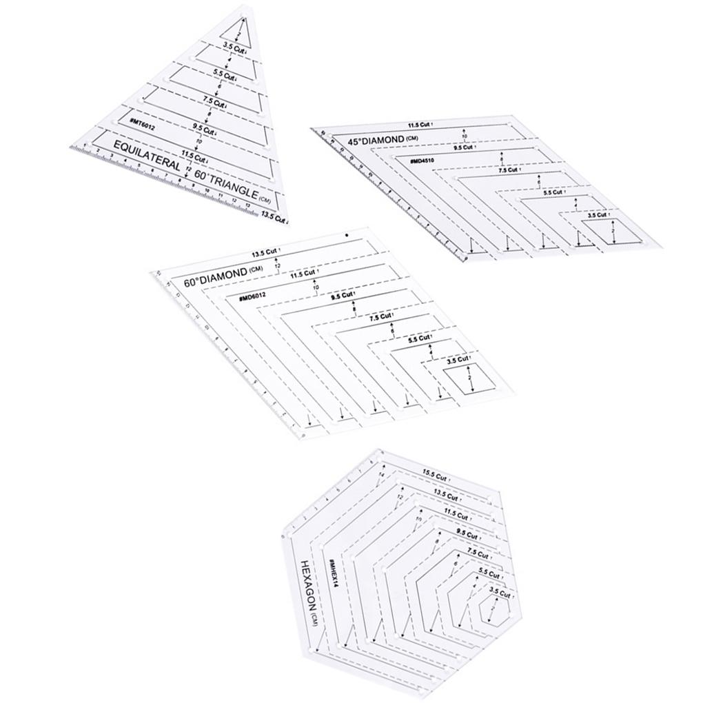 4Pcs Lightweight Quilting Ruler Hexagon 60-Degree Templates Handmade Patchwork Ruler Sewing Rulers Measuring Tools