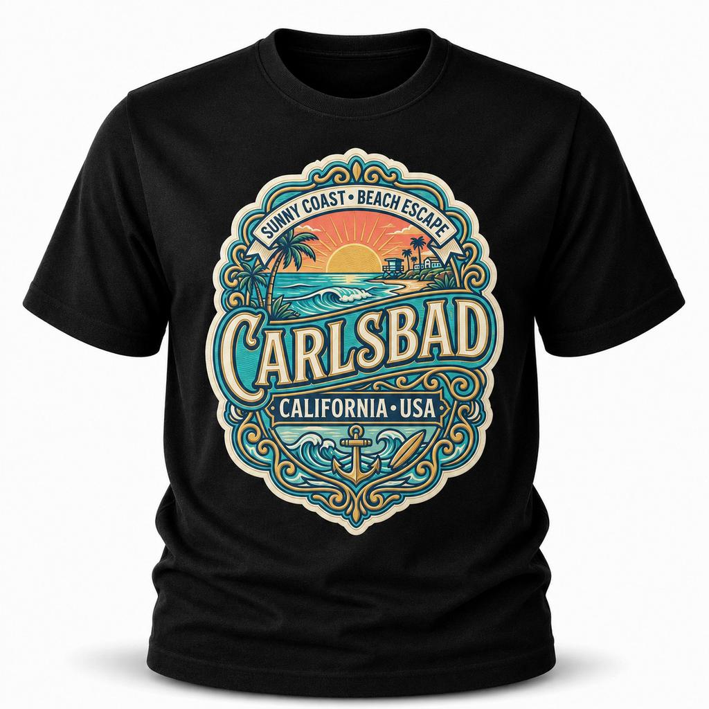 Carlsbad California Beach Graphic T-Shirt Unisex Travel Tee
