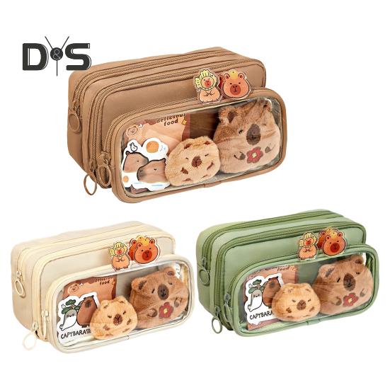 Capybara Pencil Case Large Capacity Multi-Layer Canvas Pen Bag with Compartments Waterproof Material DIY Pencil Case Kit