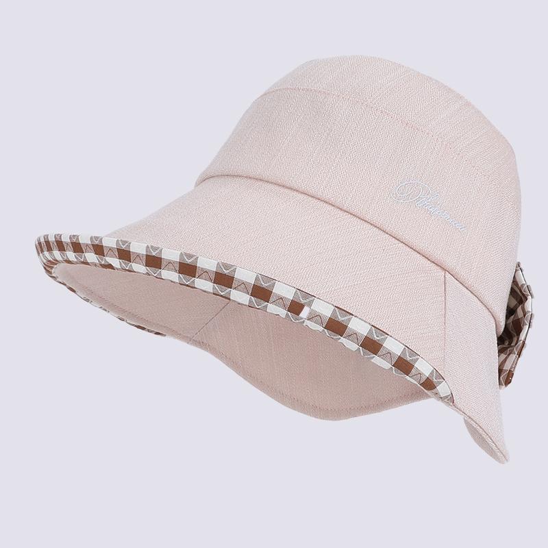 Spring and Summer Sun Hat for Children, Korean Version Checkered Bow Fisherman Hat, Outdoor Sun Hat