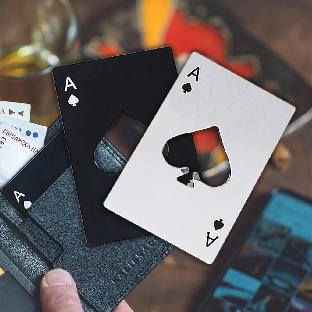 Black White Creative Stainless Steel Bottle Opener Poker Ace of Spades Pocket Card Wine Beer Soda Cap Decapper Kitchen Tools
