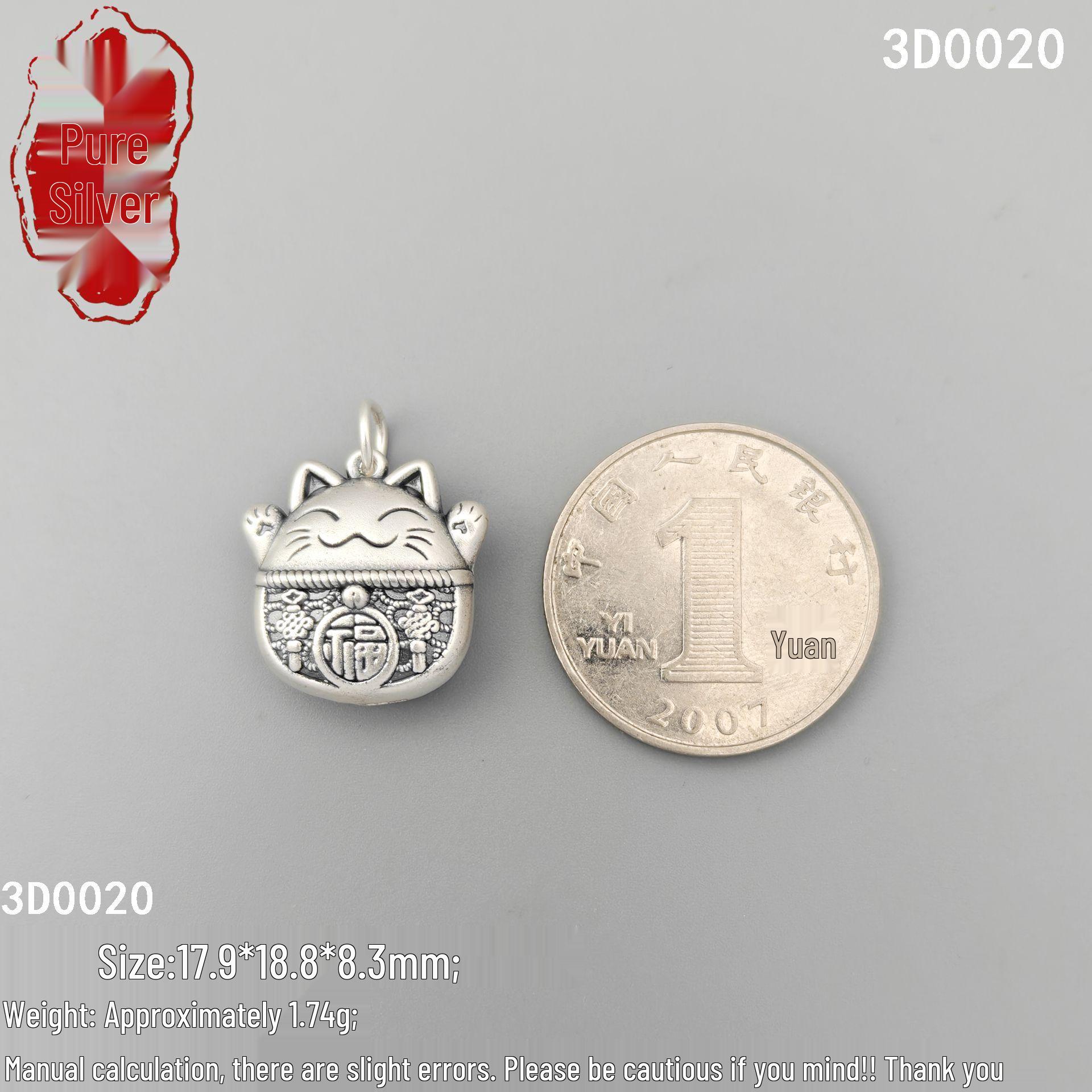 Sterling Silver Lucky Cat & Fu Copper Coin Chinese Knot Beads Spacer Pendants