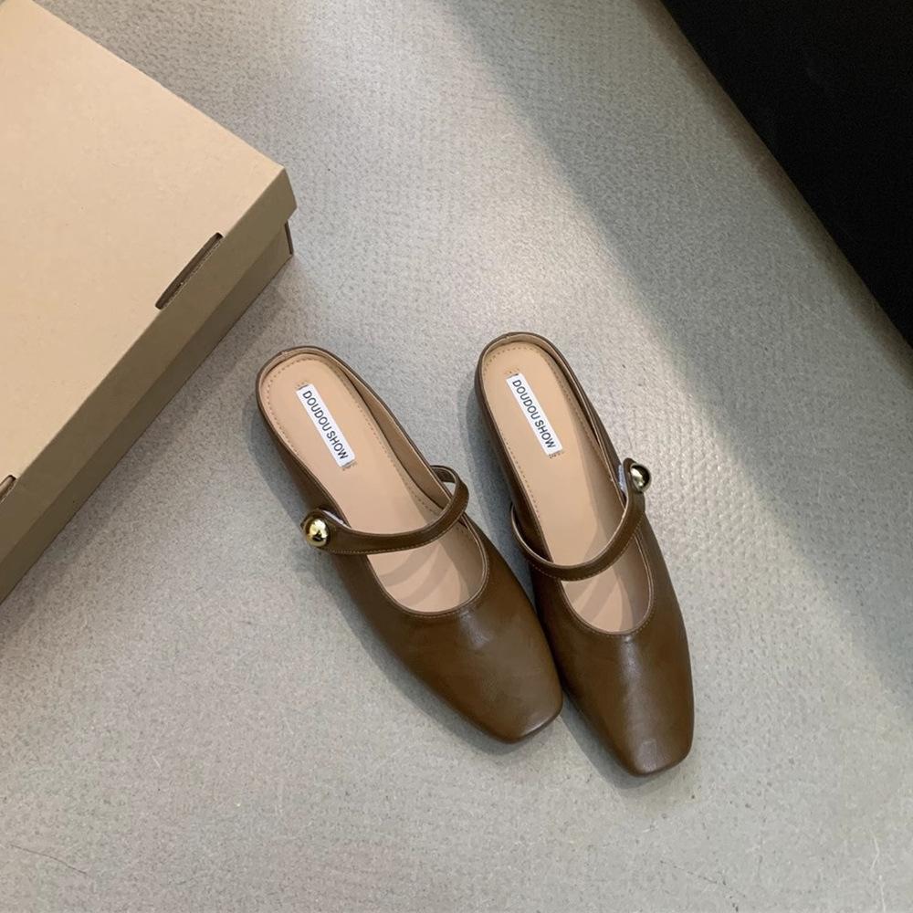 

French design bag head half slippers women s summer new outer wear flat-bottomed niche Muller shoes 40 коричневий