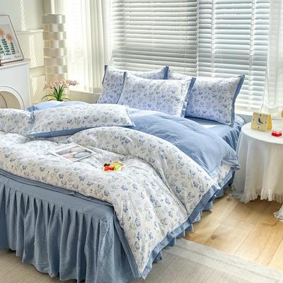 חצאית מיטה מודפסת ידידותית לעור, סט מצעים, סדין, חצאית מיטה, ציפית, סט ארבעה חלקים, כביסה.