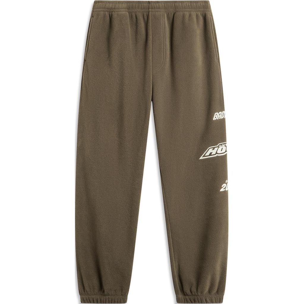 Li Ning Bad Five Comfortable Casual Loose Letter Print Fleece Jogger Pants Men Bottoms Slate-Brown AKYU429-2